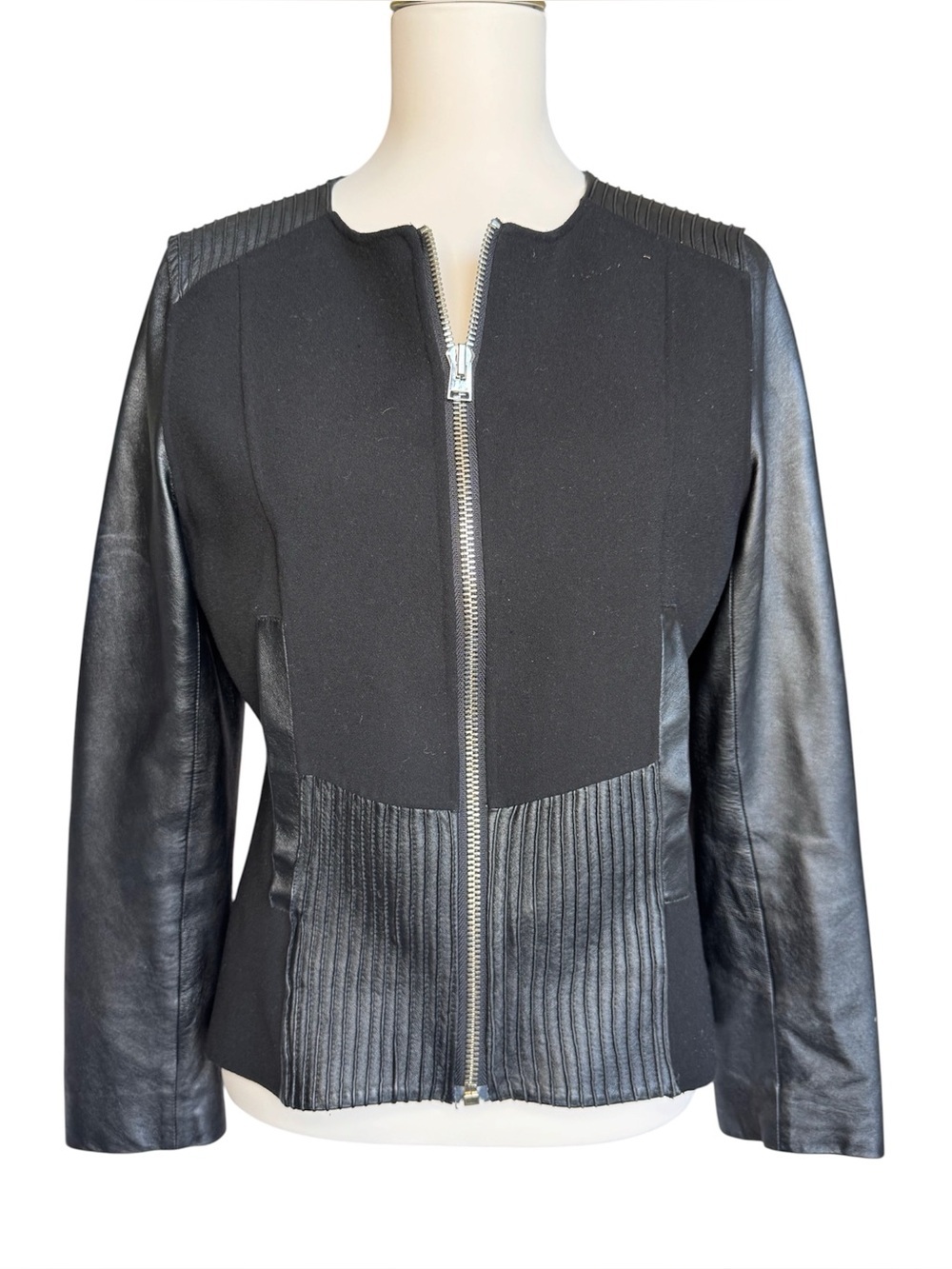 Anne Fontaine Lambskin Leather Jacket Black Zip Moto Paris Designer Size Medium